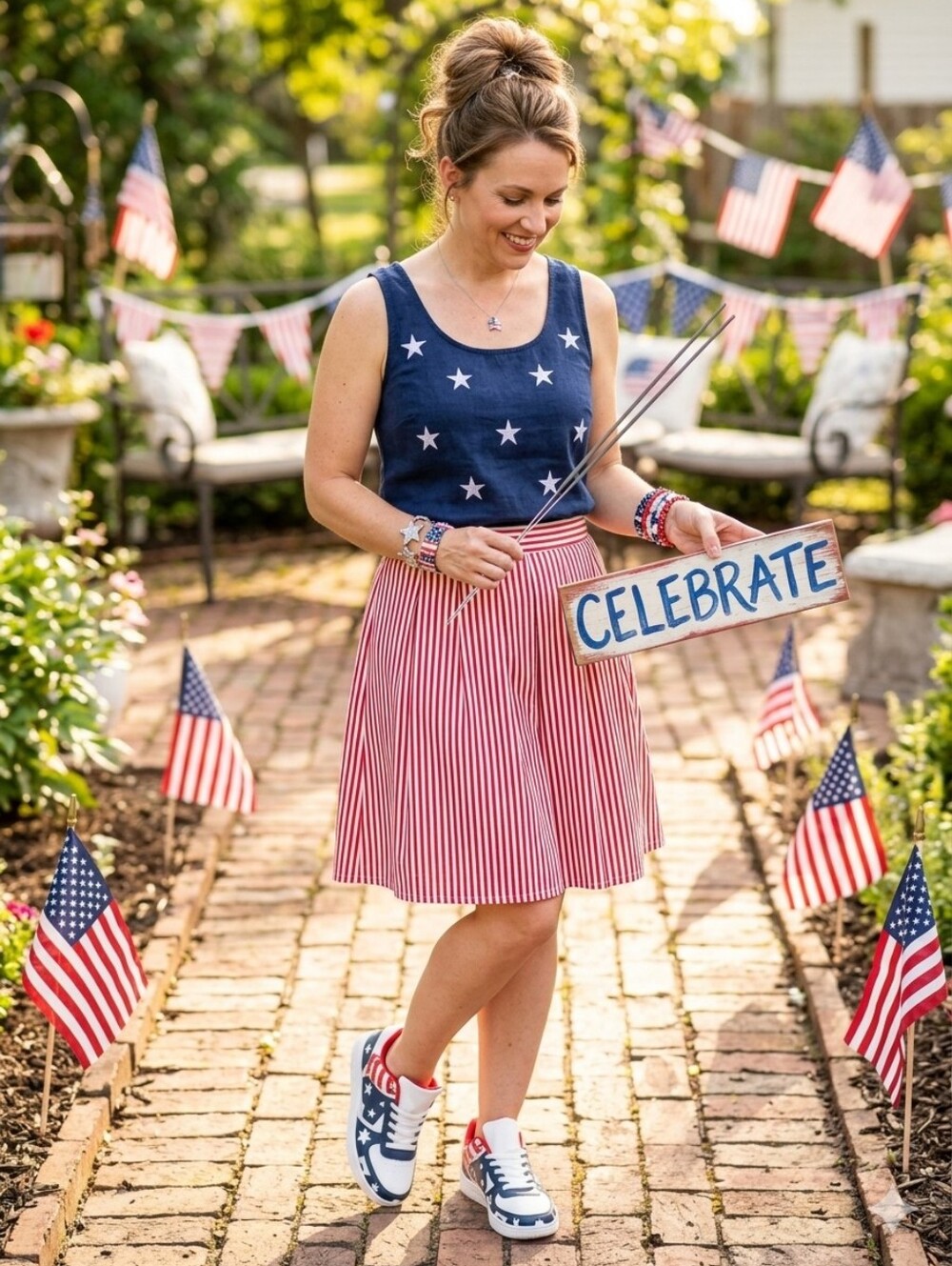 Women’s Red, White & Blue Star Accent Platform Sneakers 4th Of July